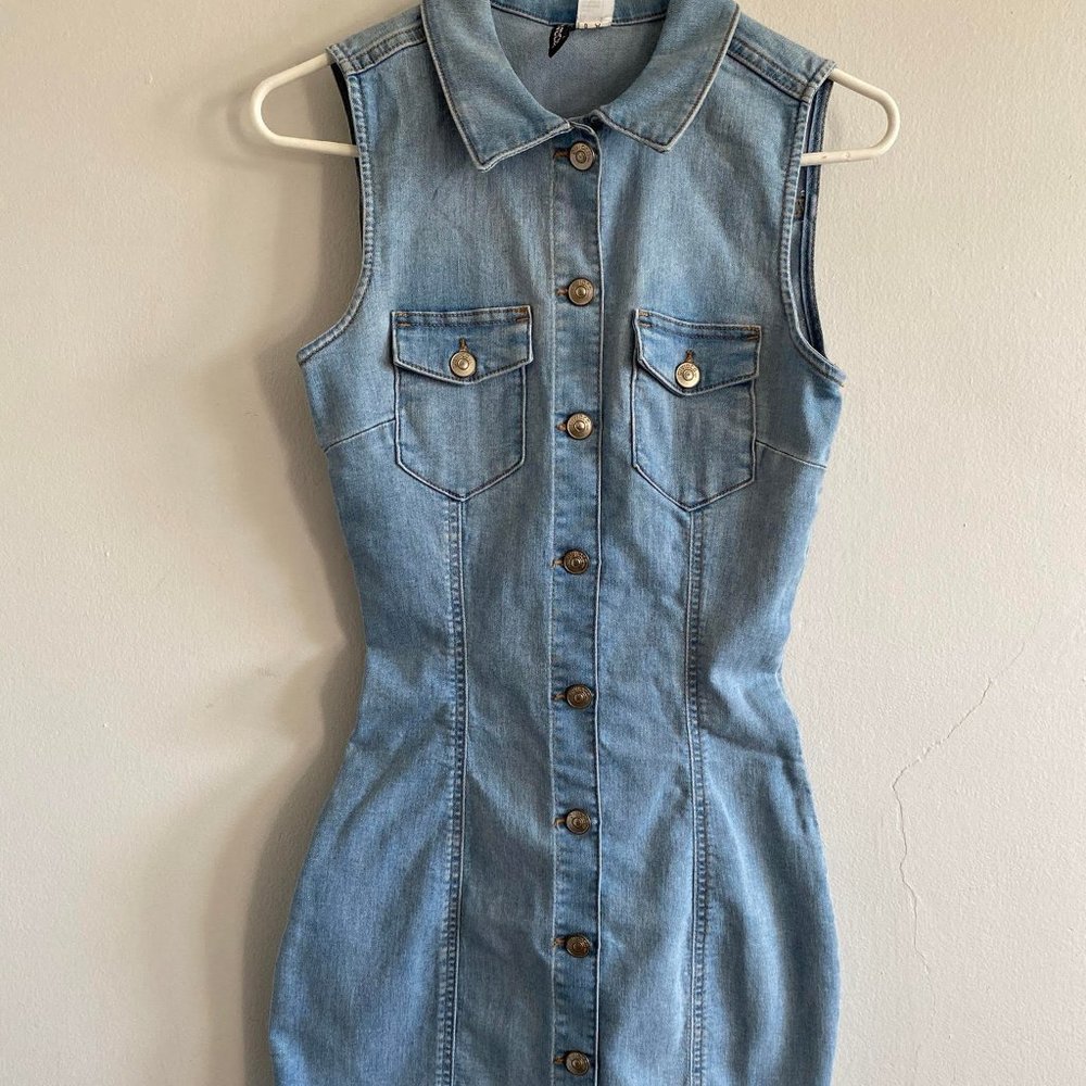 Denim button front mini dress